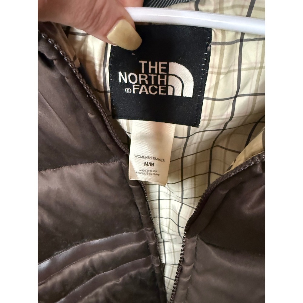 The North Face Women's Size Medium 550 Puffer Jacket Brown Sherling Y2K Coat - Picture 7 of 8